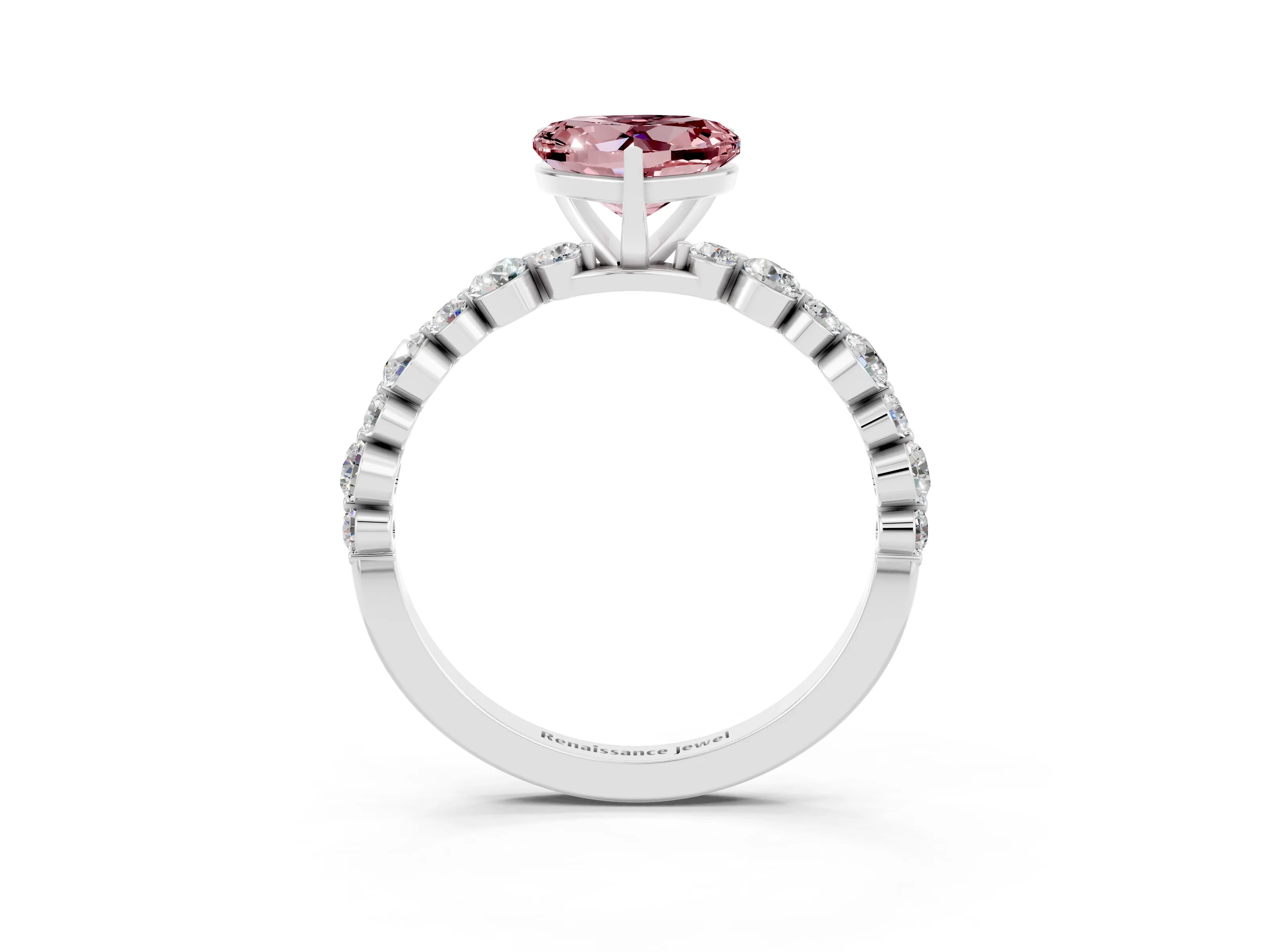 White gold Heart Cut Morganite Prong Set Engagement Ring with Pavé Band_3