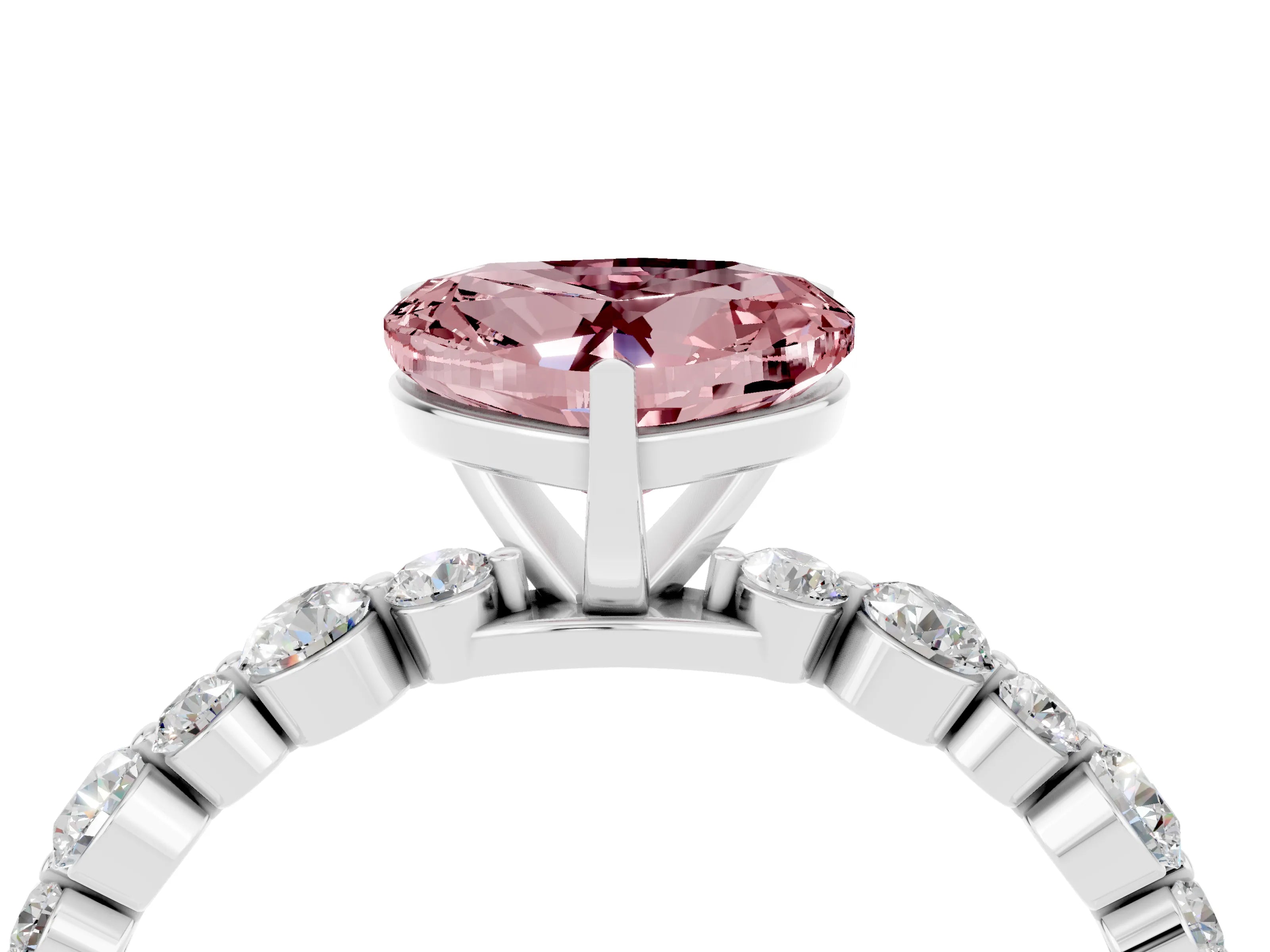 White gold Heart Cut Morganite Prong Set Engagement Ring with Pavé Band_4