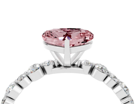 White gold Heart Cut Morganite Prong Set Engagement Ring with Pavé Band_4