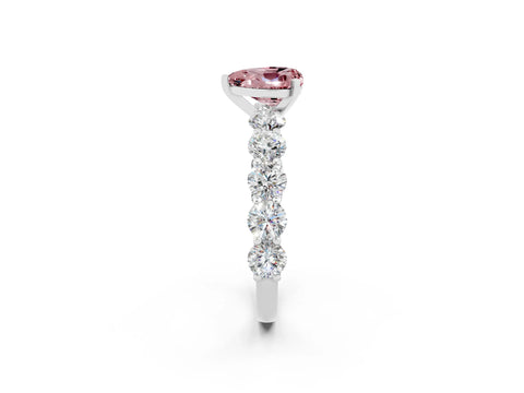 White gold Heart Cut Morganite Prong Setting with Side Stones on a Pave Band_2