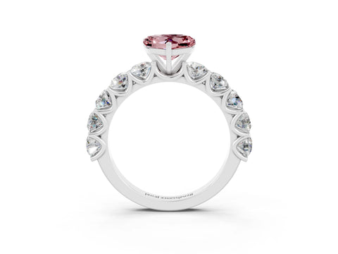 White gold Heart Cut Morganite Prong Setting with Side Stones on a Pave Band_3