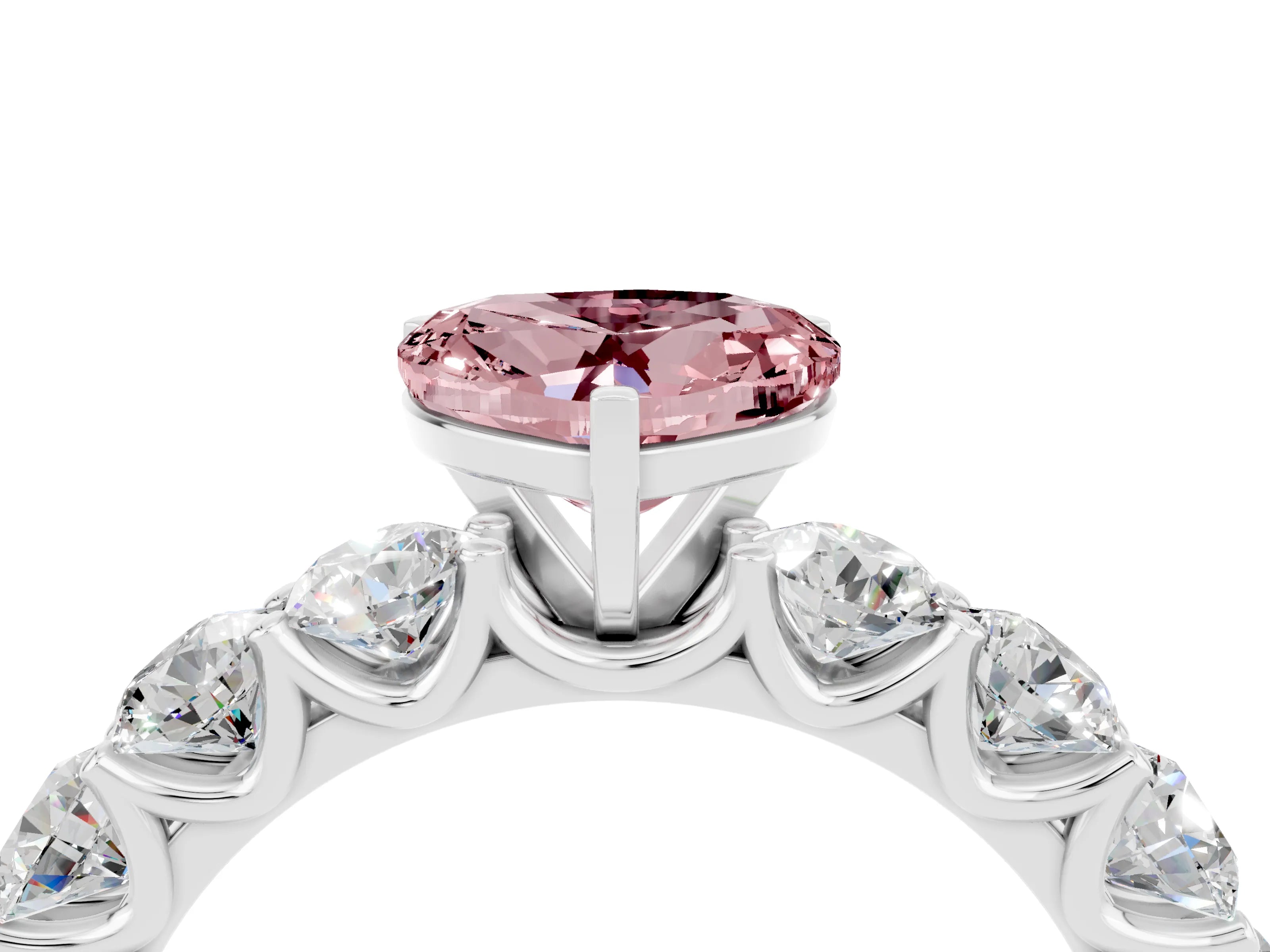 White gold Heart Cut Morganite Prong Setting with Side Stones on a Pave Band_4