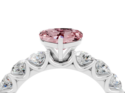 White gold Heart Cut Morganite Prong Setting with Side Stones on a Pave Band_4