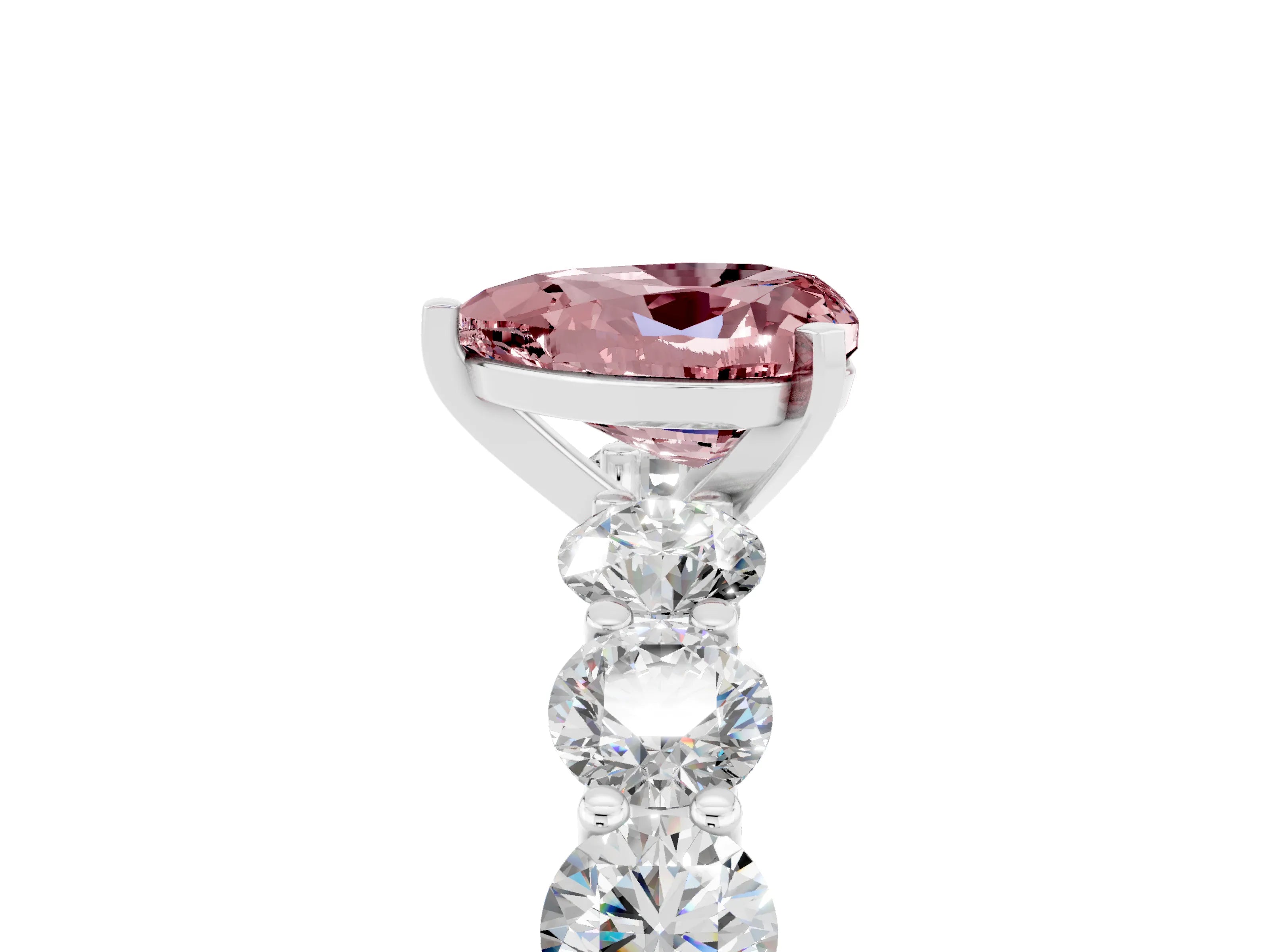 White gold Heart Cut Morganite Prong Setting with Side Stones on a Pave Band_5