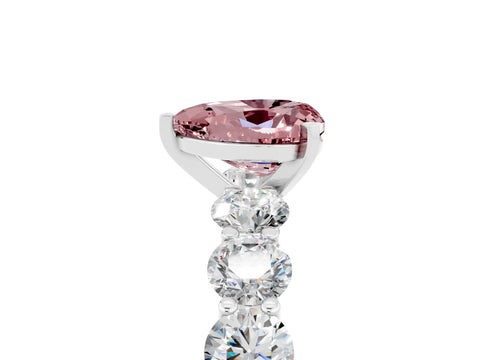 White gold Heart Cut Morganite Prong Setting with Side Stones on a Pave Band_5