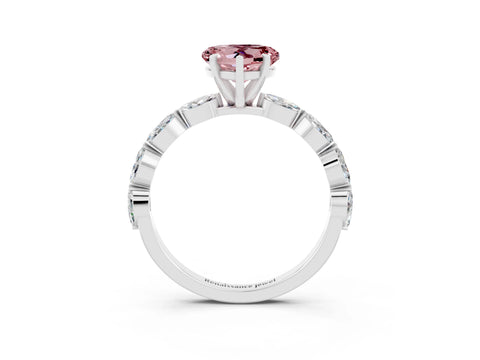 White gold Heart Cut Morganite Ring with Marquise Side Stones and Prong Setting_3