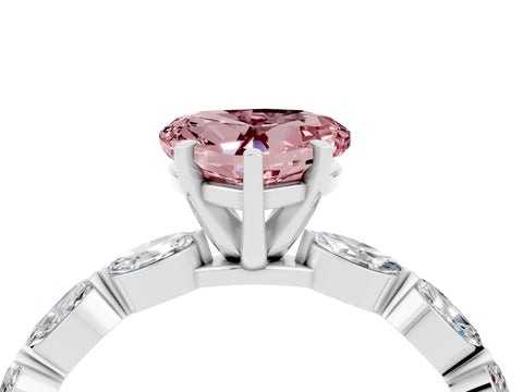 White gold Heart Cut Morganite Ring with Marquise Side Stones and Prong Setting_4