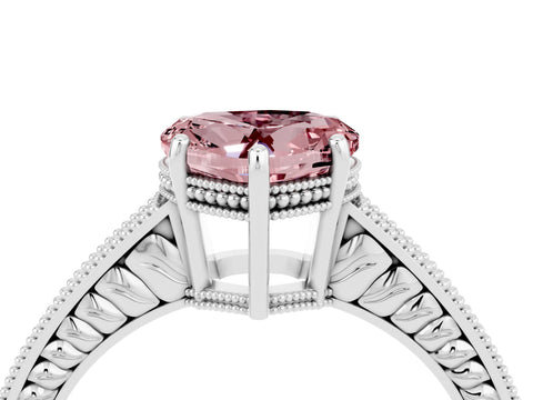 White gold Heart Cut Morganite Ring with Milgrain Pavé Band and Four-Prong Setting_16