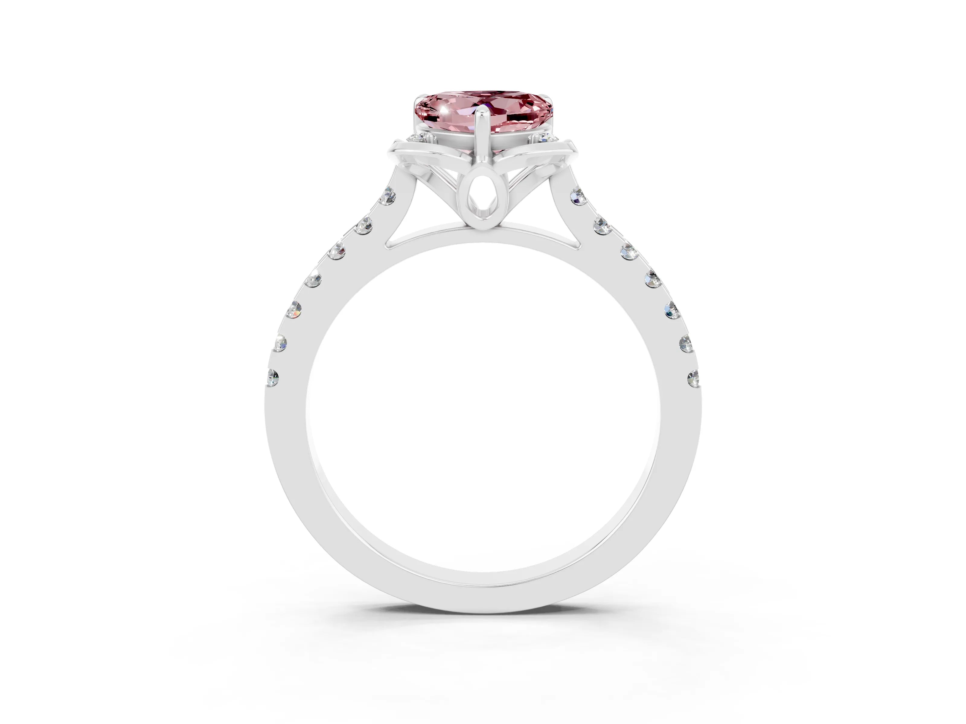 White gold Heart Cut Morganite Ring with Pavé Band and Floral Prong Setting_3
