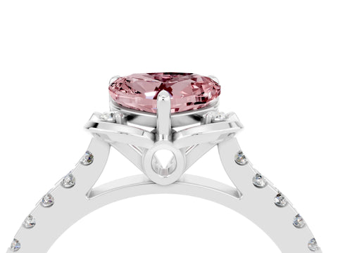 White gold Heart Cut Morganite Ring with Pavé Band and Floral Prong Setting_4