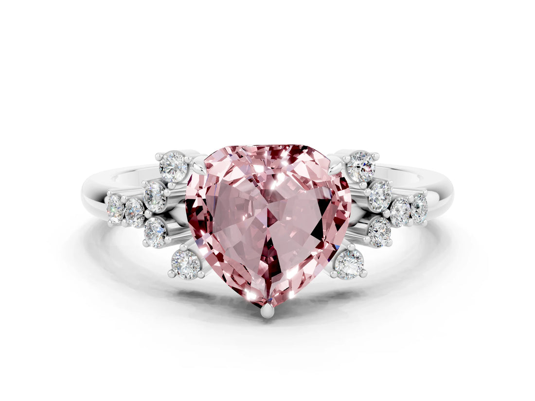 White gold Heart Cut Morganite Ring with Side Stones and Four-Prong Setting_36