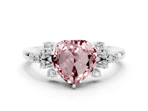 White gold Heart Cut Morganite Ring with Side Stones and Four-Prong Setting_36