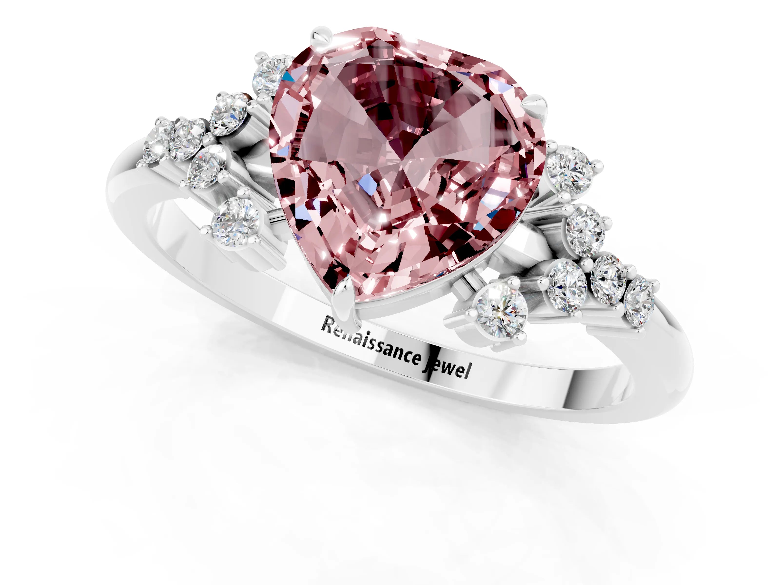 White gold Heart Cut Morganite Ring with Side Stones and Four-Prong Setting_37