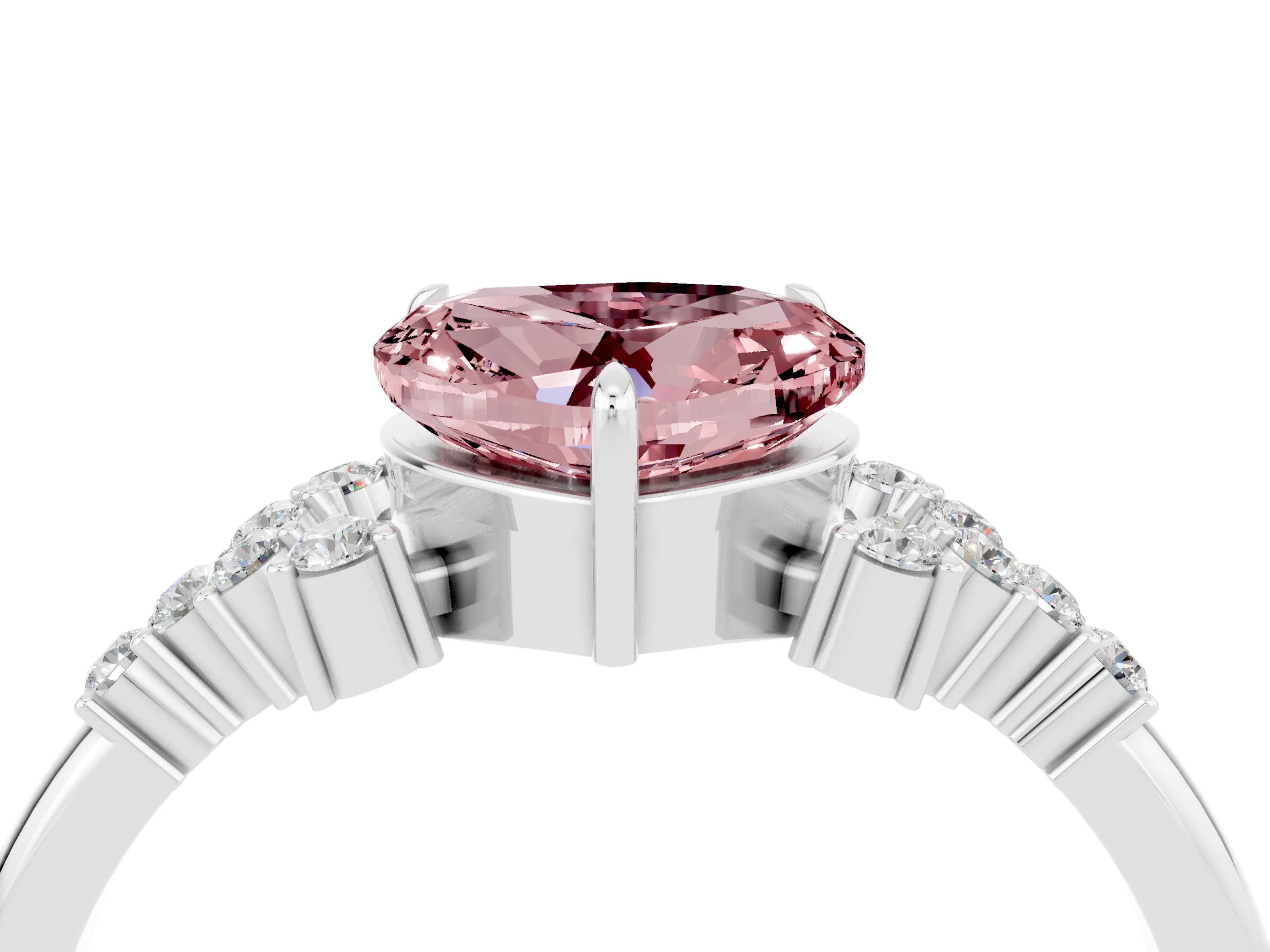 White gold Heart Cut Morganite Ring with Side Stones and Four-Prong Setting_40