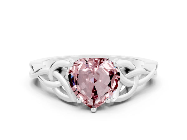 Platinum Heart Cut Morganite Solitaire Celtic Knot Ring with Four-Prong Setting
