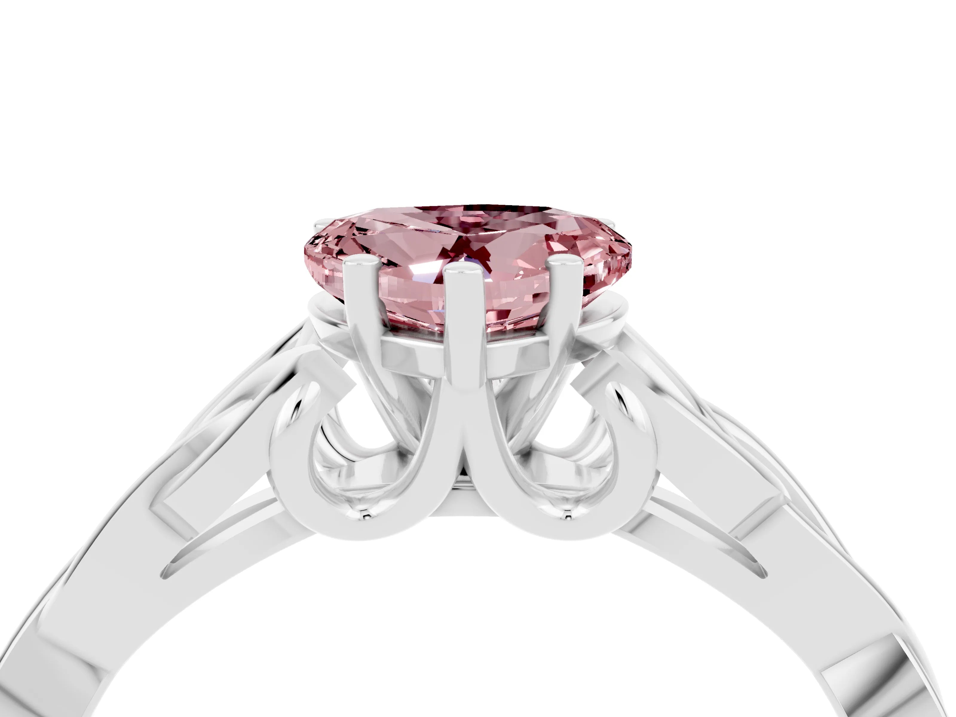 White gold Heart Cut Morganite Solitaire Celtic Knot Ring with Four-Prong Setting_16