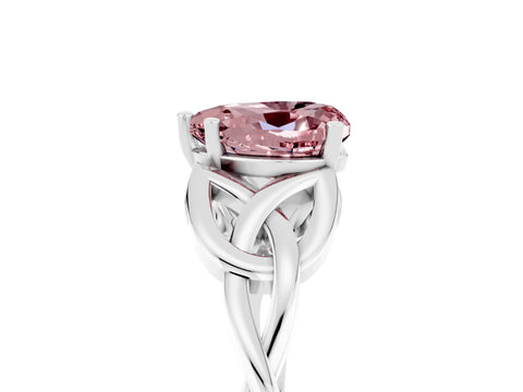 White gold Heart Cut Morganite Solitaire Celtic Knot Ring with Four-Prong Setting_17