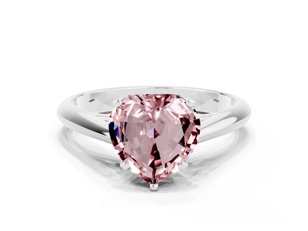 Silver Heart Cut Morganite Solitaire Engagement Ring with Cathedral Setting and Four-Prong Mount