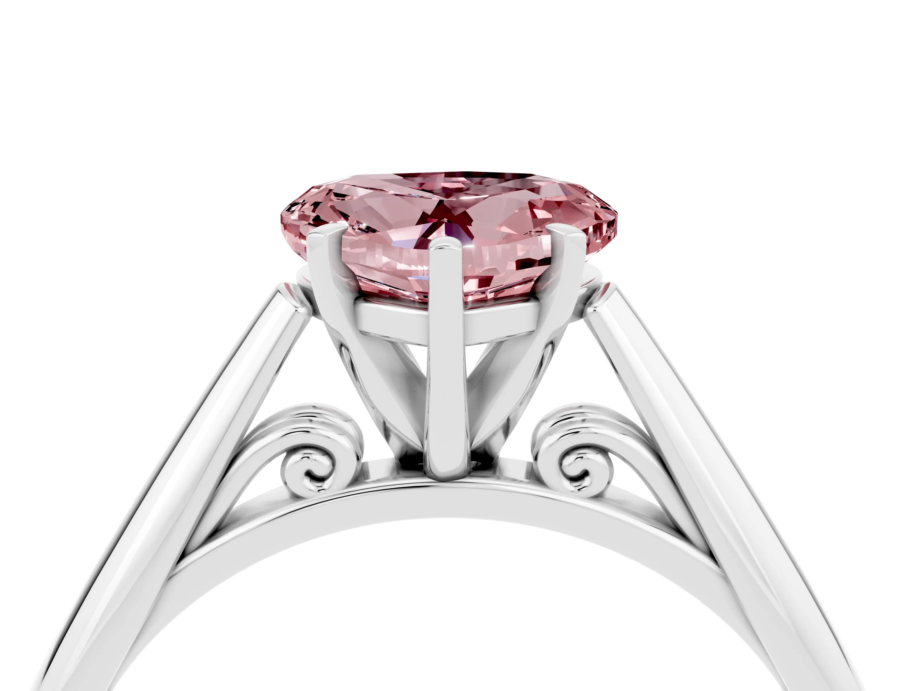 White gold Heart Cut Morganite Solitaire Engagement Ring with Cathedral Setting and Four-Prong Mount_16