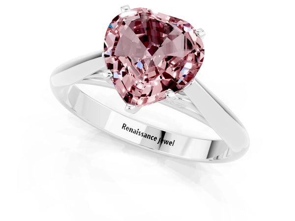 White gold Heart Cut Morganite Solitaire Engagement Ring with Cathedral Setting and Four-Prong Mount