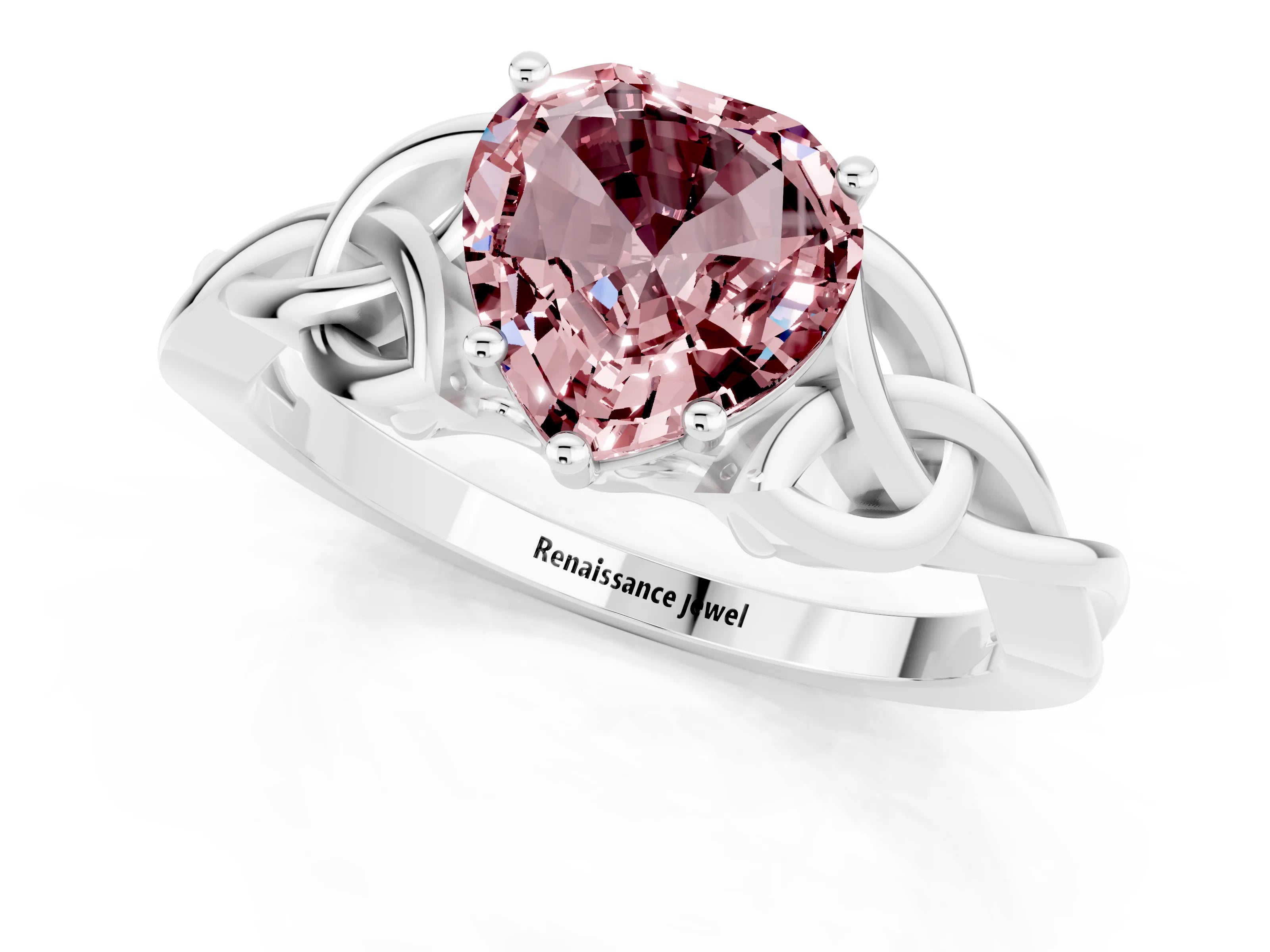 White gold Heart Cut Morganite Solitaire Engagement Ring with Celtic Knot Band and Four-Prong Setting_1