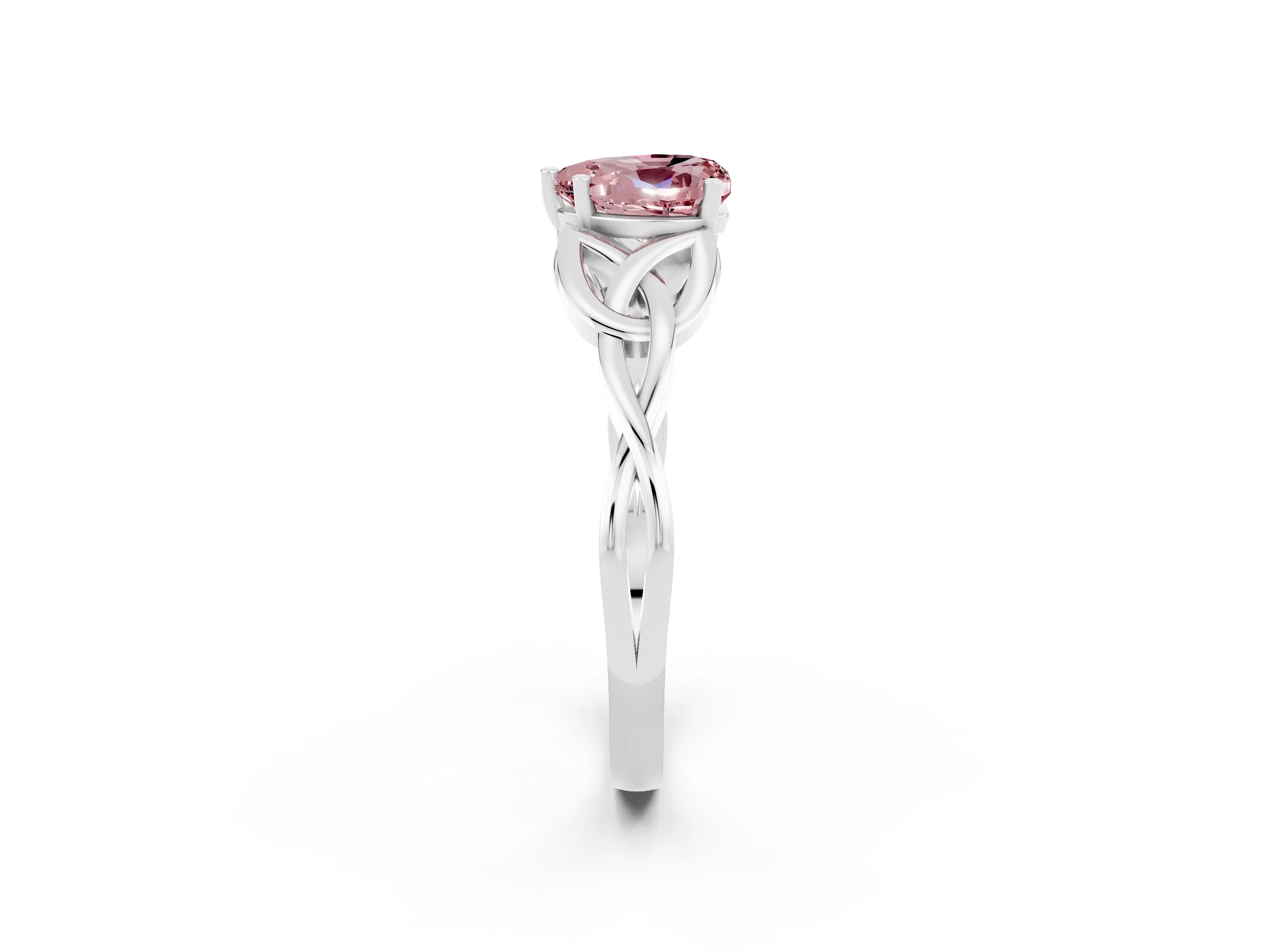 White gold Heart Cut Morganite Solitaire Engagement Ring with Celtic Knot Band and Four-Prong Setting_2