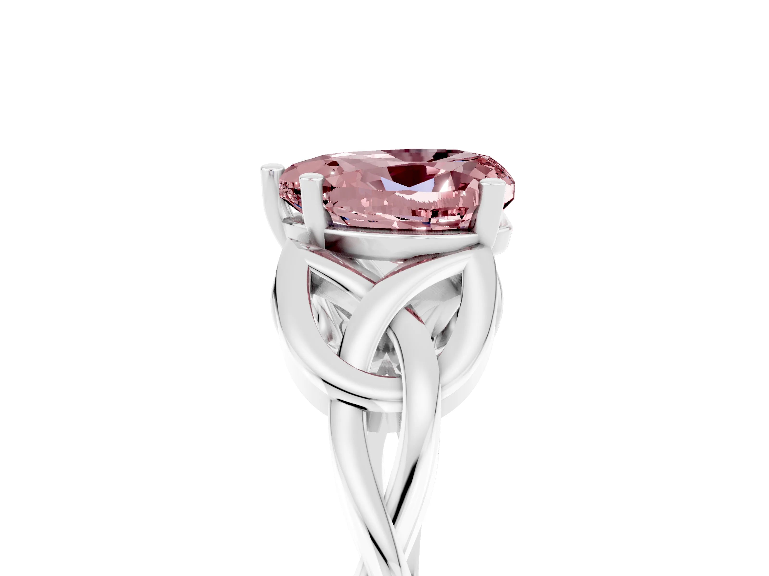 White gold Heart Cut Morganite Solitaire Engagement Ring with Celtic Knot Band and Four-Prong Setting_5