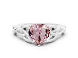 White gold Heart Cut Morganite Solitaire Engagement Ring with Celtic Knot Band and Four-Prong Setting