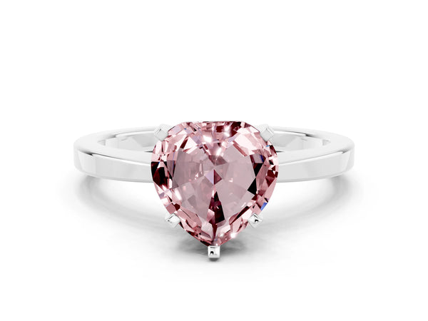 White gold Heart Cut Morganite Solitaire Engagement Ring with Classic Band and Four-Prong Setting