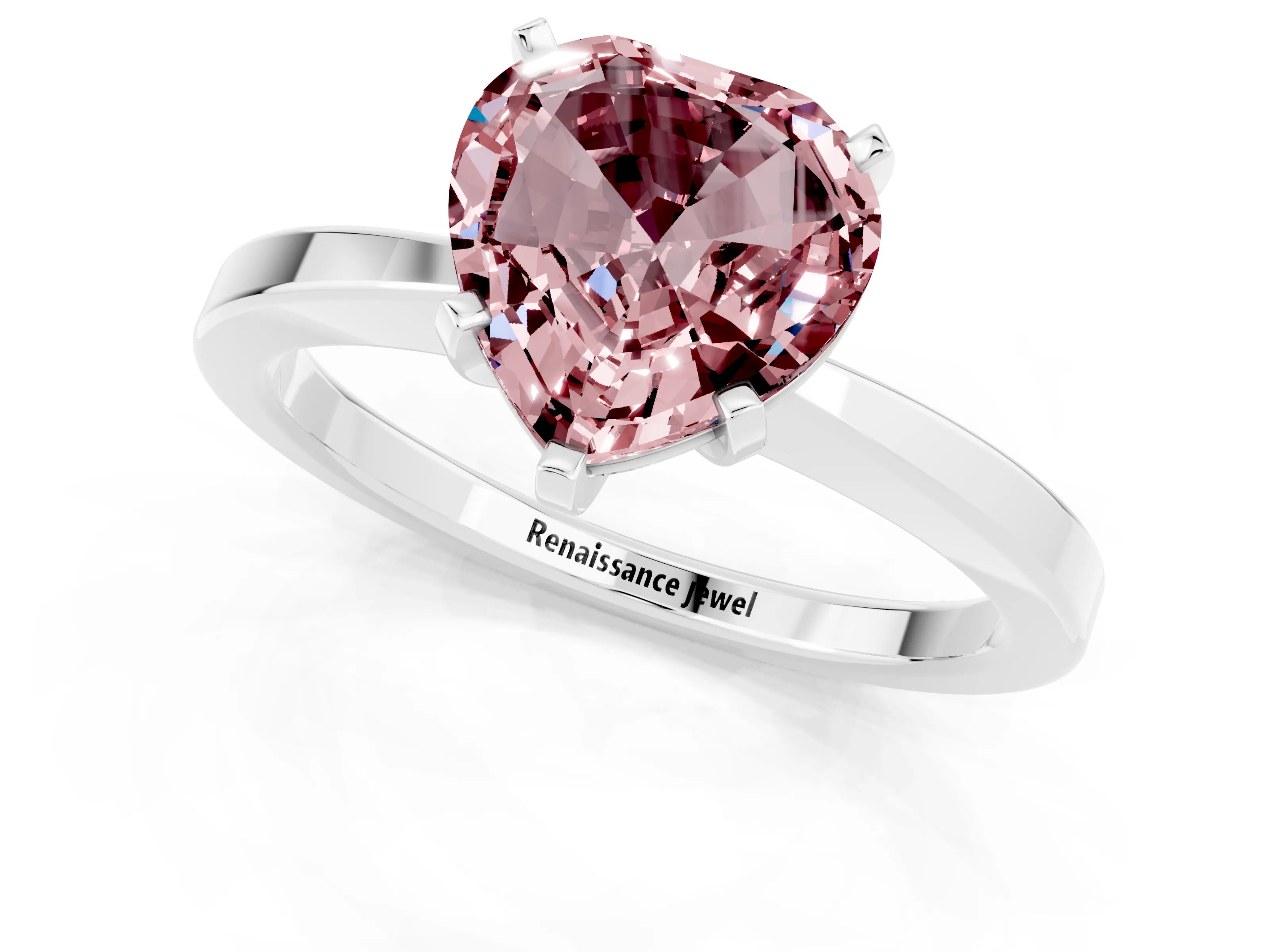 White gold Heart Cut Morganite Solitaire Engagement Ring with Classic Band and Four-Prong Setting_25