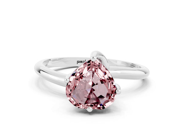 Silver Heart Cut Morganite Solitaire Engagement Ring with Four-Prong Setting and Classic Band