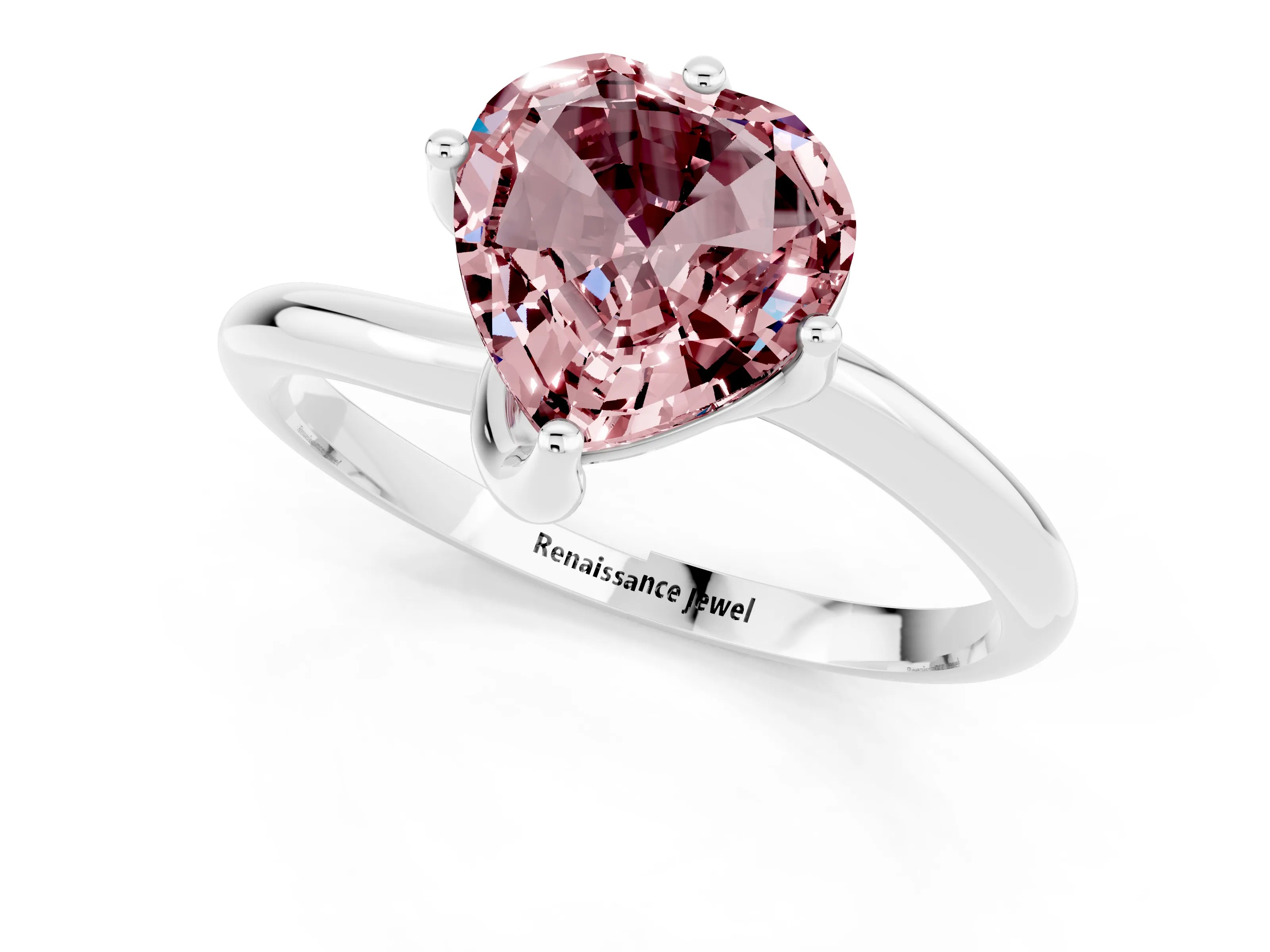 White gold Heart Cut Morganite Solitaire Engagement Ring with Four-Prong Setting and Classic Band_13