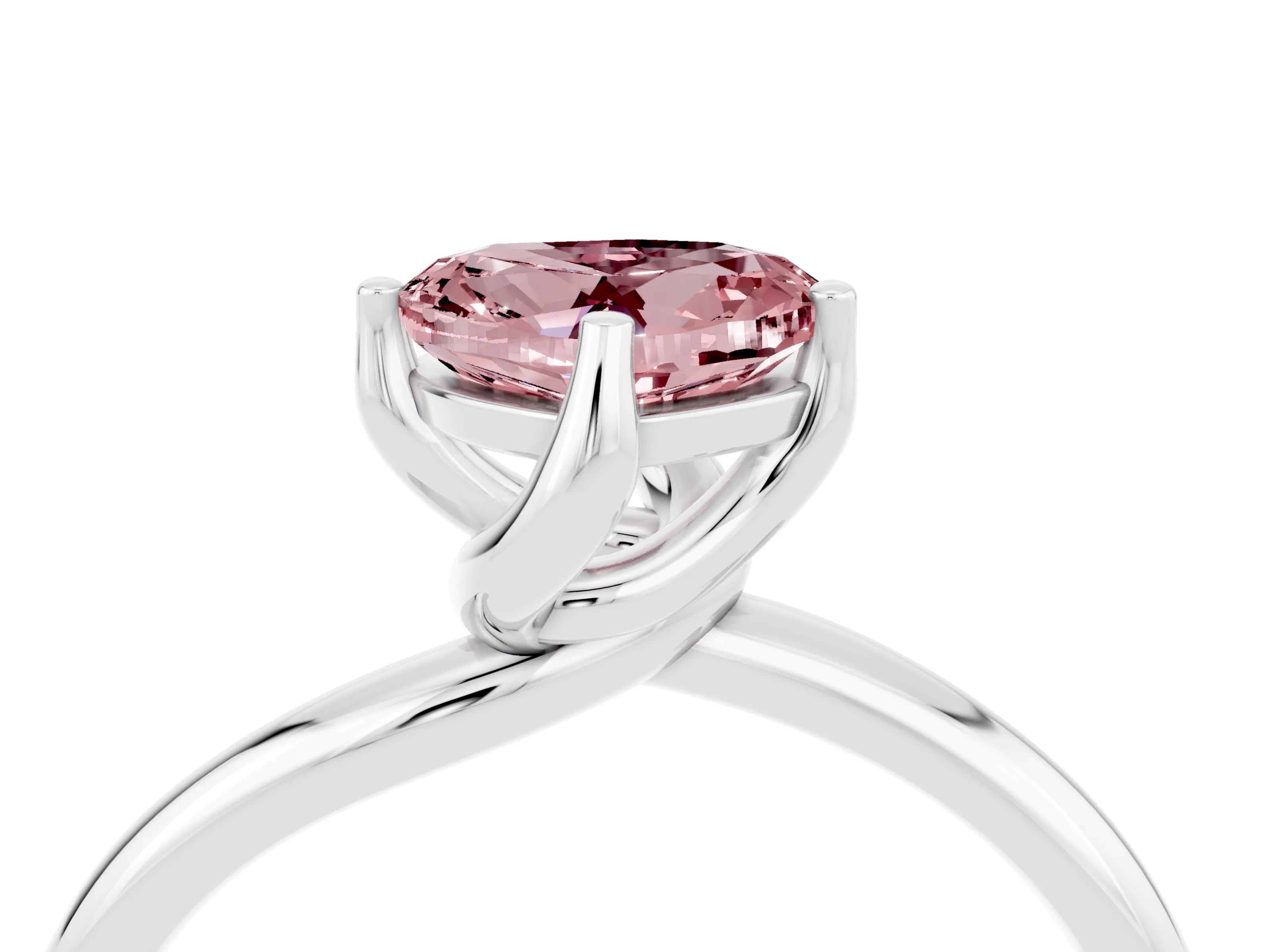 White gold Heart Cut Morganite Solitaire Engagement Ring with Four-Prong Setting and Classic Band_16