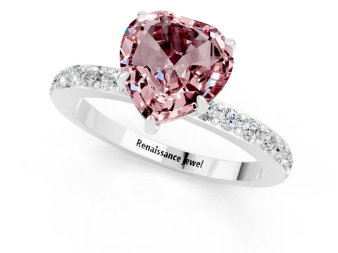 White gold Heart Cut Morganite Solitaire Engagement Ring with Pavé Band and Four-Prong Setting_1