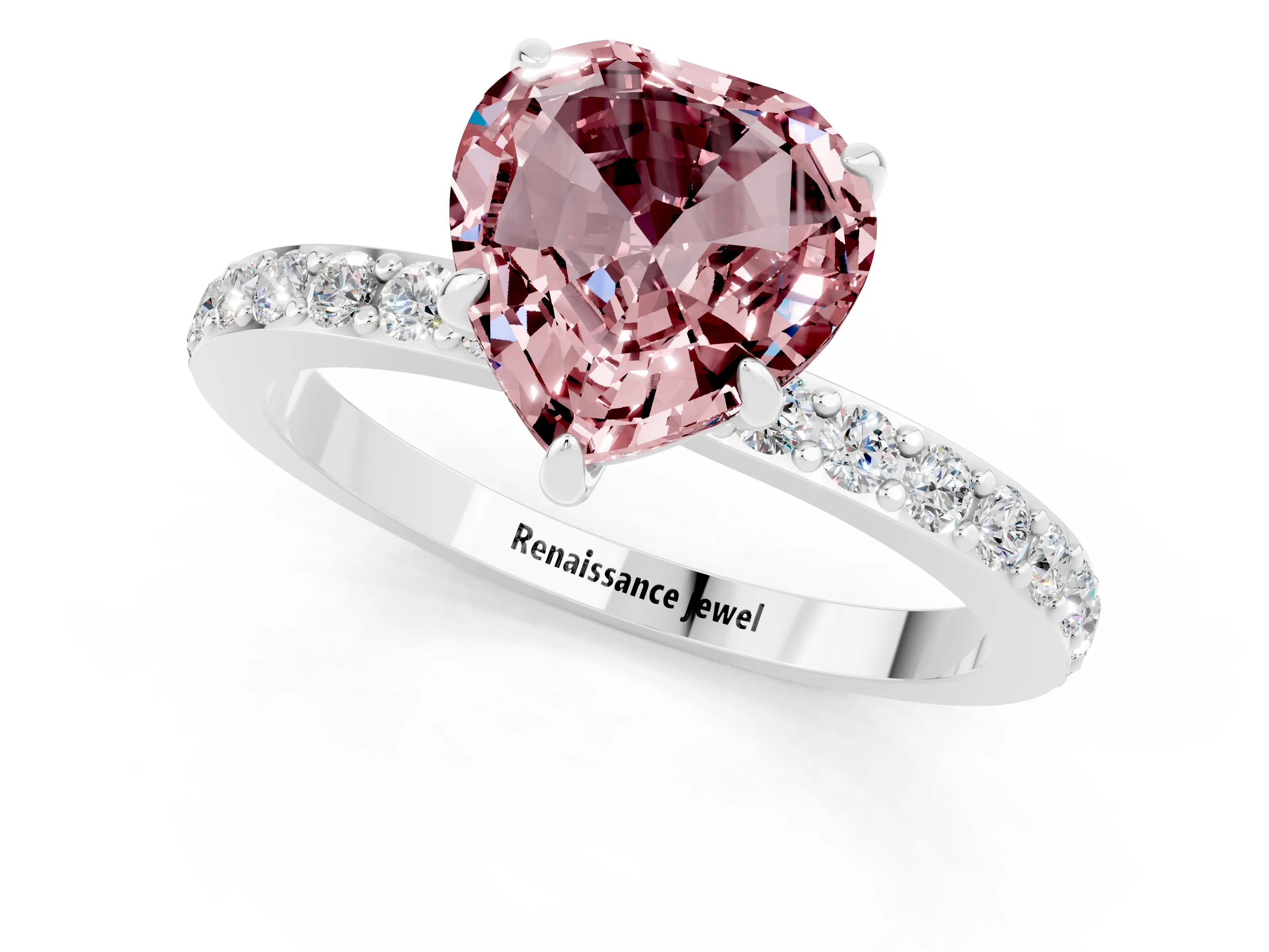 White gold Heart Cut Morganite Solitaire Engagement Ring with Pavé Band and Four-Prong Setting_1