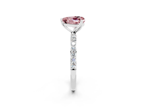 Silver Heart Cut Morganite Solitaire Engagement Ring with Round  Pavé Band and Prong Setting