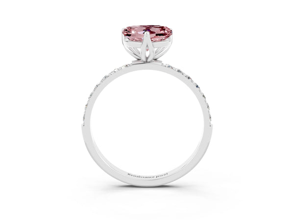 White gold Heart Cut Morganite Solitaire Engagement Ring with Round  Pavé Band and Prong Setting