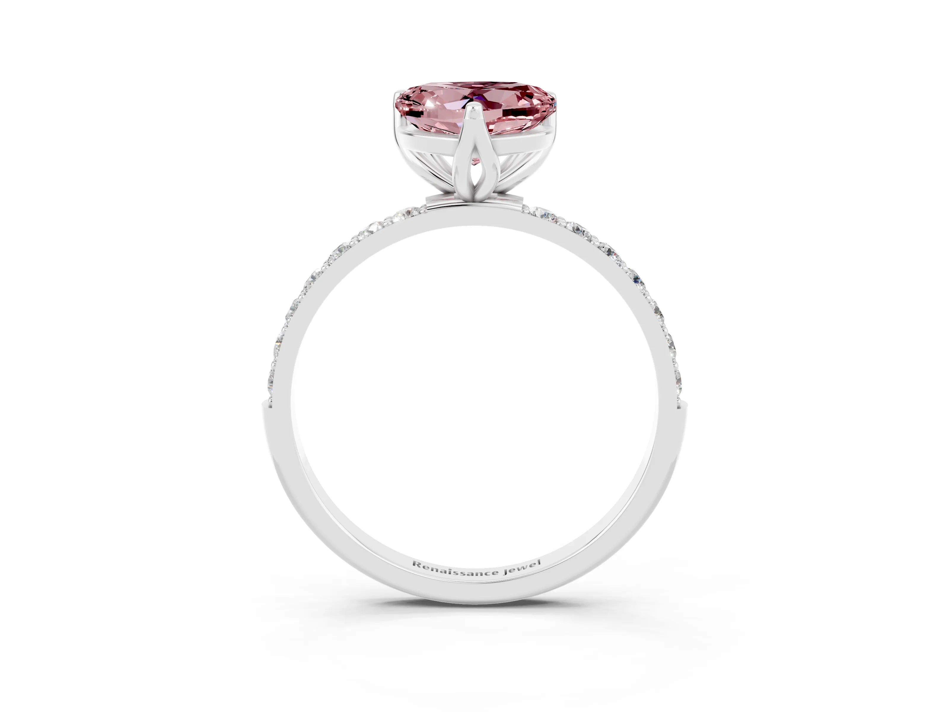 White gold Heart Cut Morganite Solitaire Engagement Ring with Pavé Band and Prong Setting_3