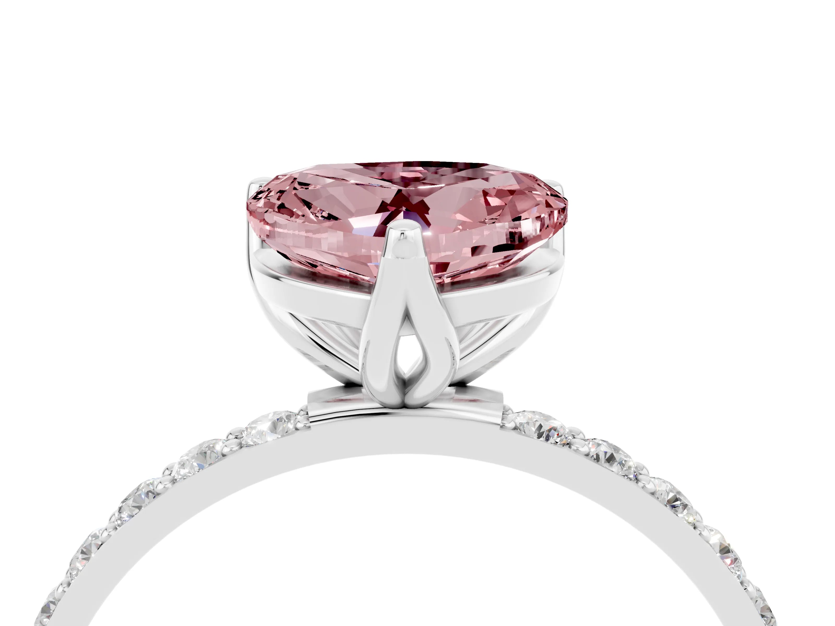 White gold Heart Cut Morganite Solitaire Engagement Ring with Pavé Band and Prong Setting_4