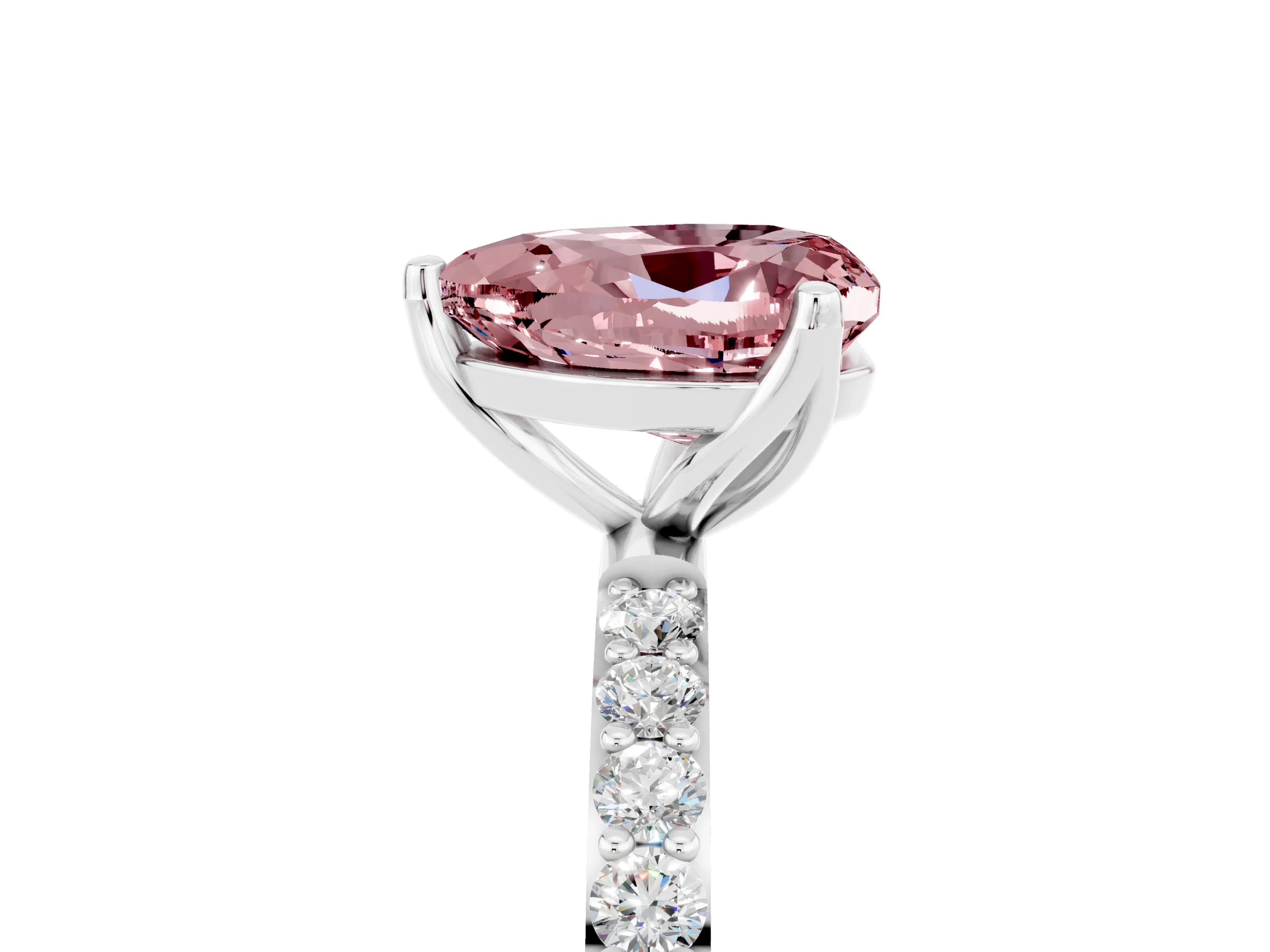 White gold Heart Cut Morganite Solitaire Engagement Ring with Pavé Band and Prong Setting_5
