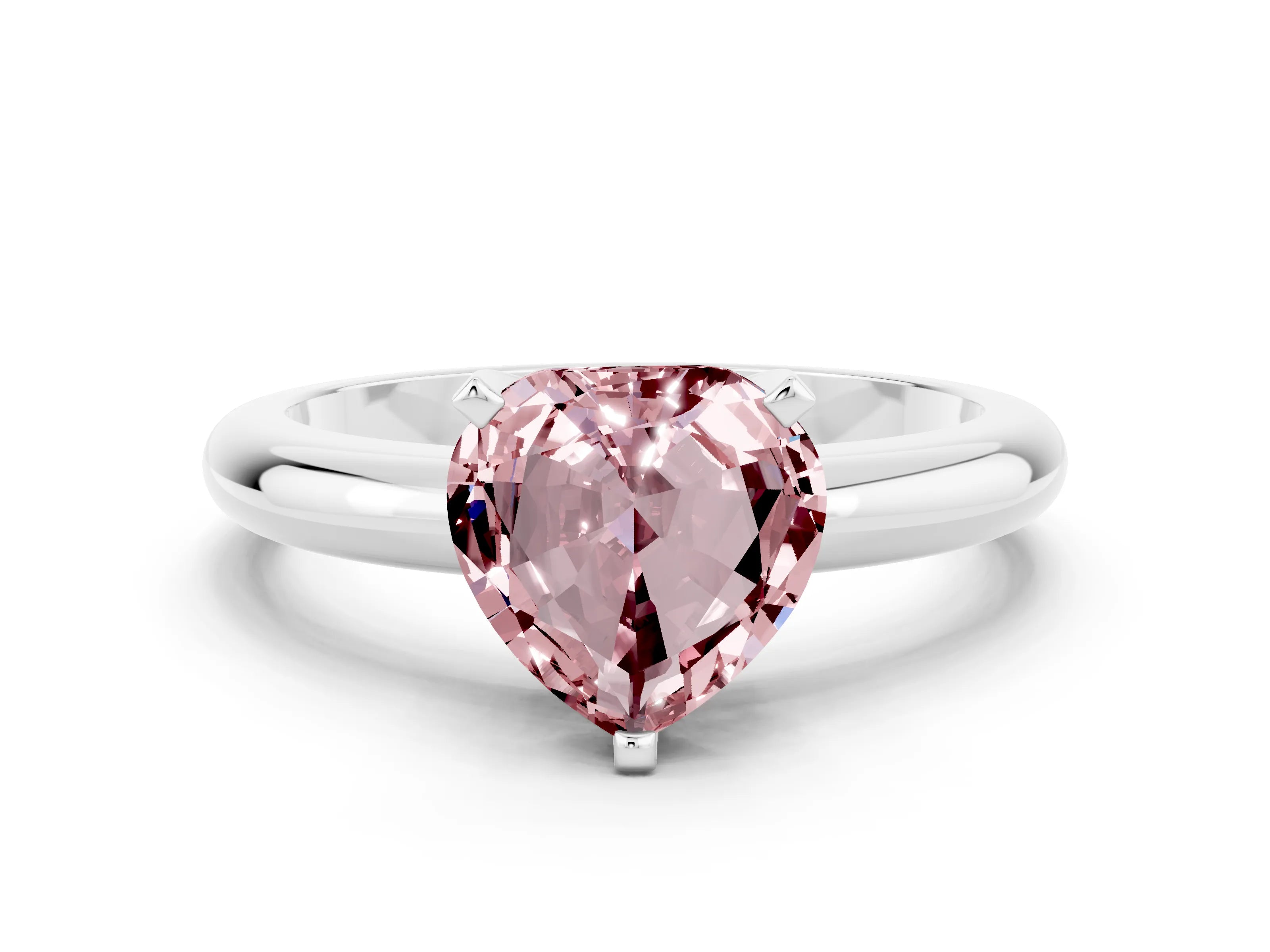White gold Heart Cut Morganite Solitaire Engagement Ring with Round Band and Four-Prong Setting