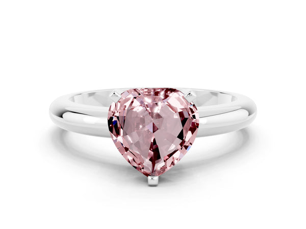 Platinum Heart Cut Morganite Solitaire Engagement Ring with Round Band and Four-Prong Setting