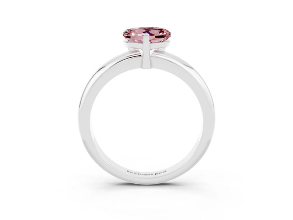 White gold Heart Cut Morganite Solitaire Engagement Ring with Round Band and Four-Prong Setting