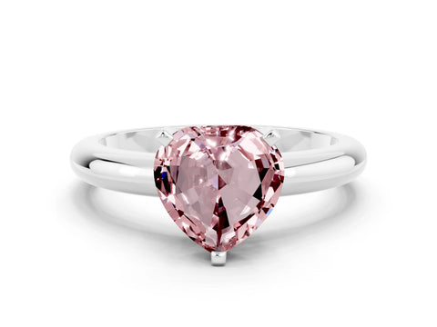 White gold Heart Cut Morganite Solitaire Engagement Ring with Round Band and Four-Prong Setting