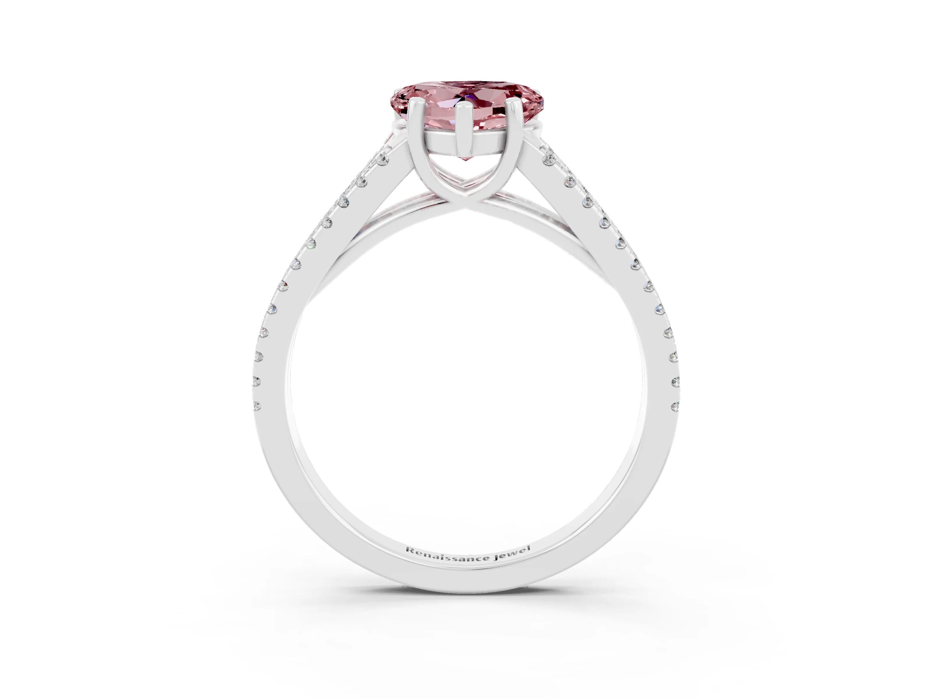 White gold Heart Cut Morganite Solitaire Engagement Ring with Split Shank Pavé Band_3