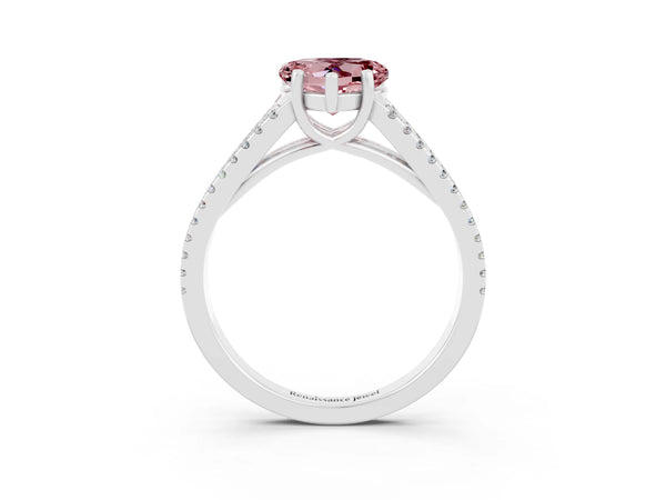 White gold Heart Cut Morganite Solitaire Engagement Ring with Split Shank Pavé Band