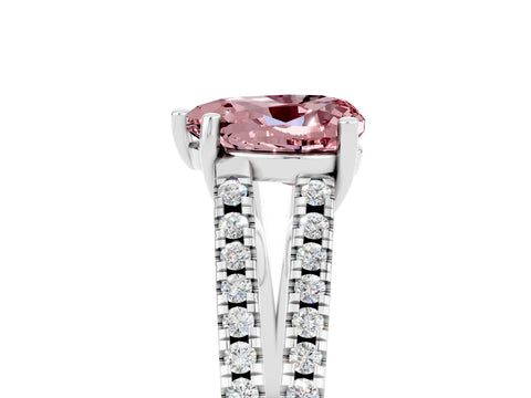 White gold Heart Cut Morganite Solitaire Engagement Ring with Split Shank Pavé Band_5