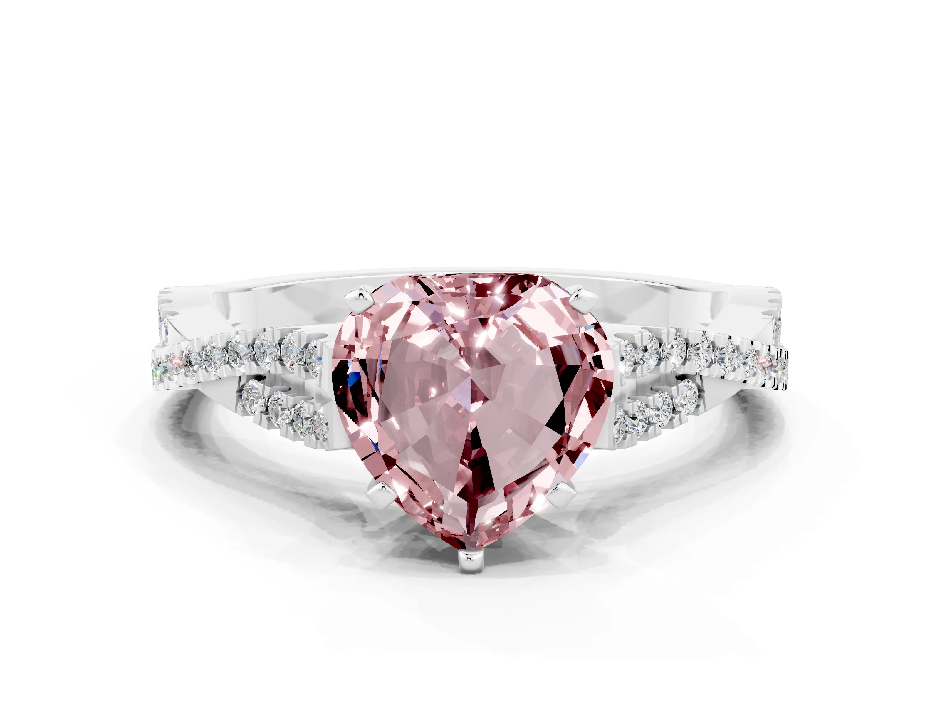 White gold Heart Cut Morganite Solitaire Engagement Ring with Twisted Pavé Band and Four-Prong Setting_12