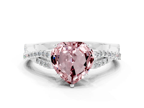 White gold Heart Cut Morganite Solitaire Engagement Ring with Twisted Pavé Band and Four-Prong Setting_12