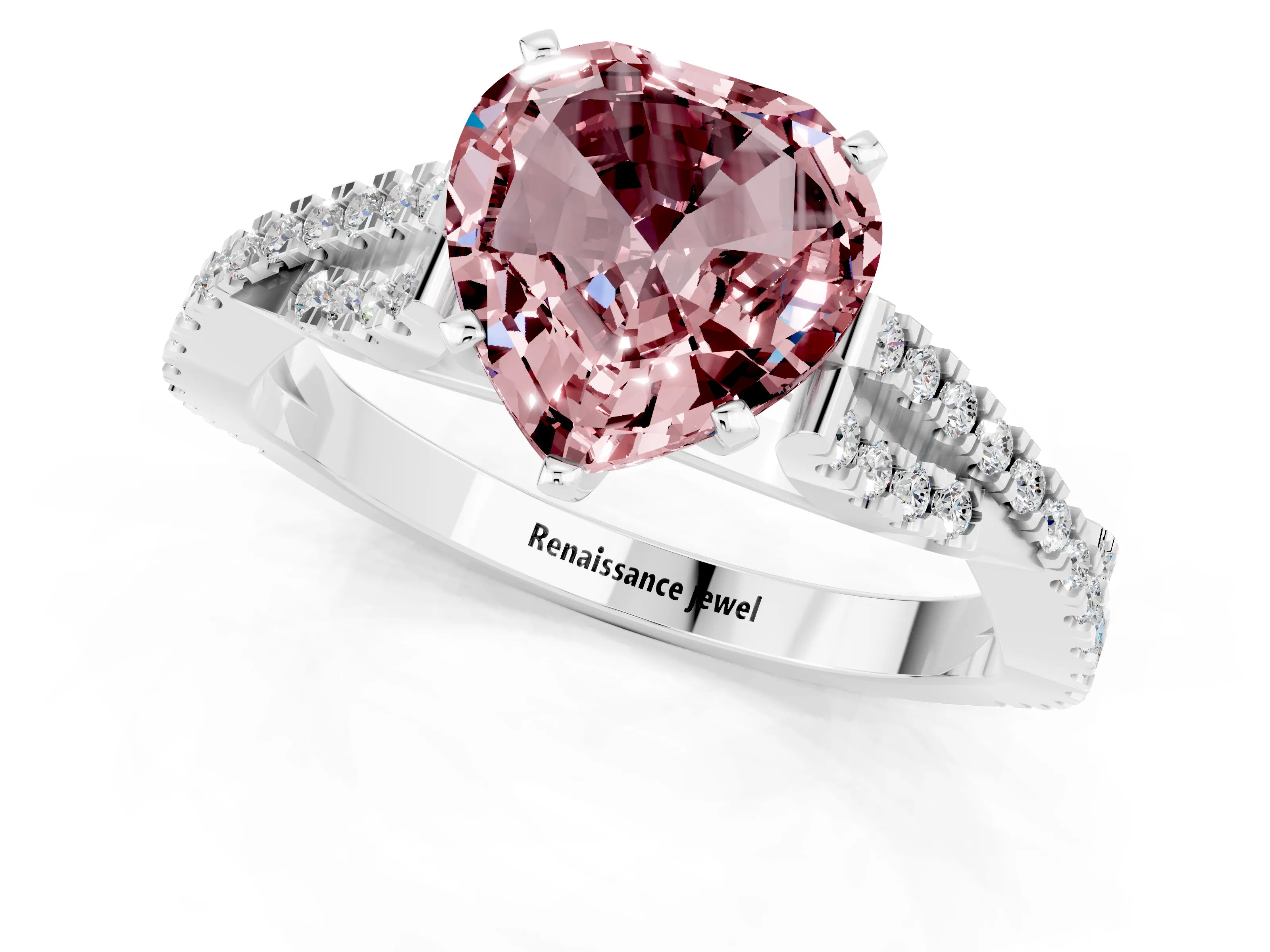 White gold Heart Cut Morganite Solitaire Engagement Ring with Twisted Pavé Band and Four-Prong Setting_13